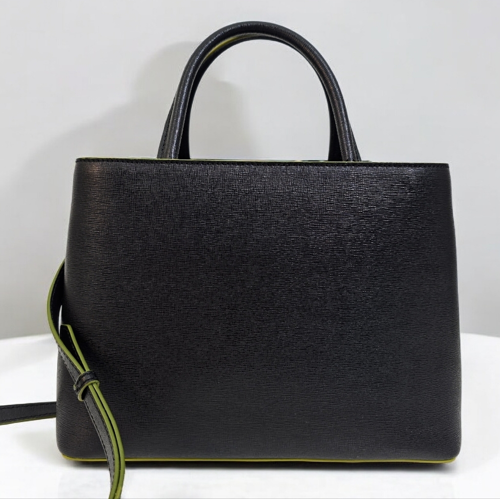 Fendi 2Jours Black Leather Tote Crossbody Bag Multicolor Shearling Logo - Picture 16 of 16